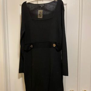Long Sleeve Black Tahari Dress with Button Details